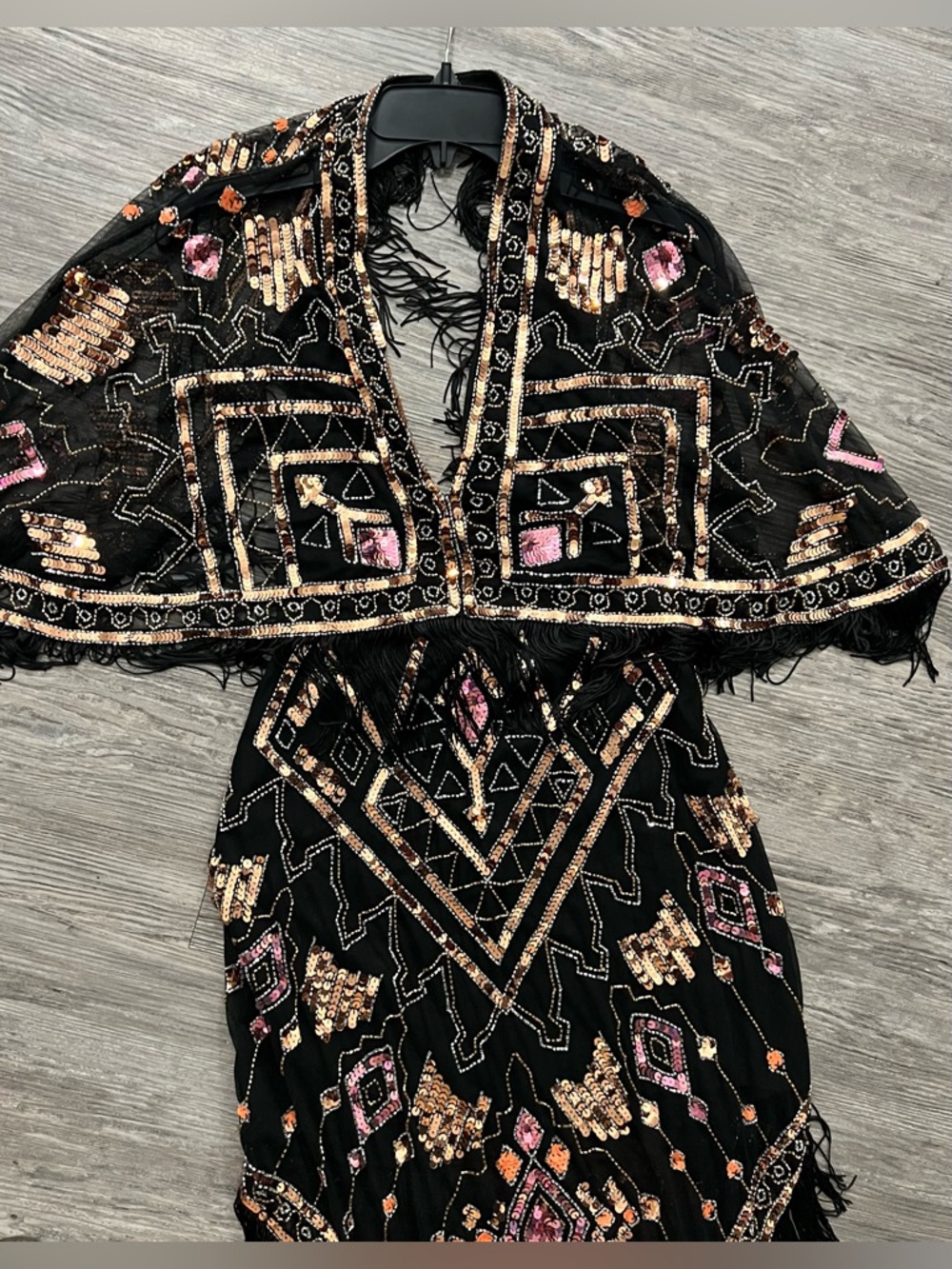 RARE Y2K ASOS design Black Sequin Fringe Maxi Dress with Pink & Rose Accents#A10 - Picture 4 of 16